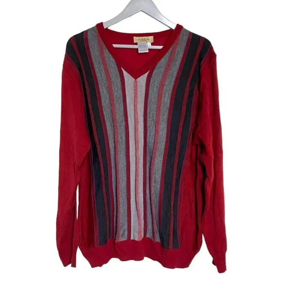 Vintage Montechairo sweater red‎ black gray V-neck made in Italy size L mens - Picture 1 of 5